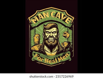 Man Cave Sign - For Real Men vector illustration