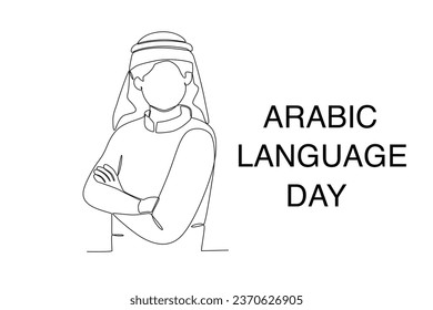 A man celebrates Arabic Day. Arabic language day one-line drawing