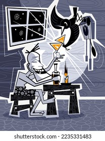 Un hombre celebra una festividad con un pájaro. Ilustración vectorial.