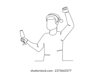 A man celebrates the New Year. New years eve one-line drawing