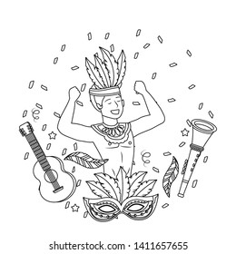 man celebrating brazil carnival in black and white