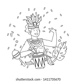 man celebrating brazil carnival in black and white