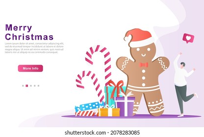 man celebrating christmas with snow cake doll with lots of gifts and sweets to share. flat design merry christmas illustration for web, landing page, apps, ui, ux, poster, social media template