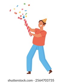 man celebrating with confetti isolated