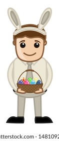 Man Celebrating Easter in Office - Cartoon Business Characters