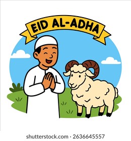 Man Celebrating Eid Al-Adha With Sheep in a Vibrant Outdoor Scene