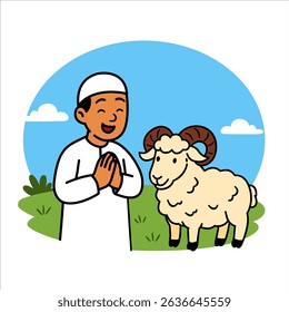 Man Celebrating Eid Al-Adha With Sheep in a Vibrant Outdoor Scene