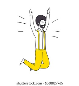 man celebrating with hands up