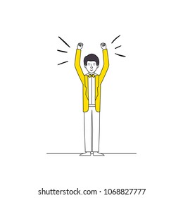 man celebrating with hands up