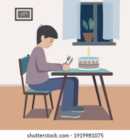 A man celebrating his birthday alone.