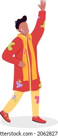 Man celebrating Holi semi flat color vector character. Dancing figure. Full body person on white. Festival of Colors isolated modern cartoon style illustration for graphic design and animation