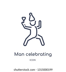 man celebrating icon from people outline collection. Thin line man celebrating icon isolated on white background.