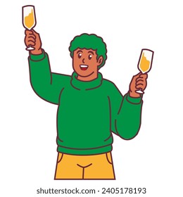 A Man celebrating party and holding glass of champagne