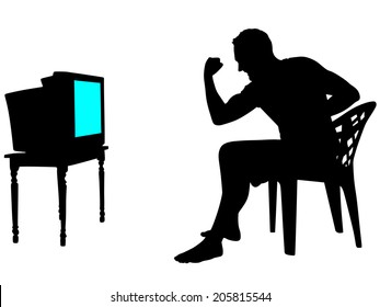 man celebrating victory watching tv, vector