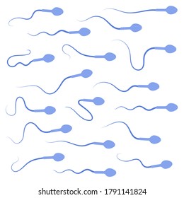 Conjunto de iconos de la celda principal. Fertilización e investigación de la FIV. Ilustración vectorial plana de esperma, espermatozoo. Concepto del sistema sexual de reproducción humana. Cartel gráfico para laboratorio, clínica y educación.