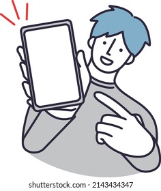 Hombre con teléfono celular señalando ilustración simple