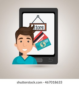 man cellphone credit card vector illustration graphic