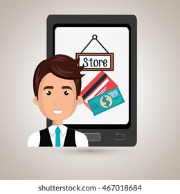 man cellphone credit card vector illustration graphic