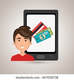 man cellphone credit card vector illustration graphic