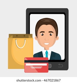 man cellphone credit card vector illustration graphic