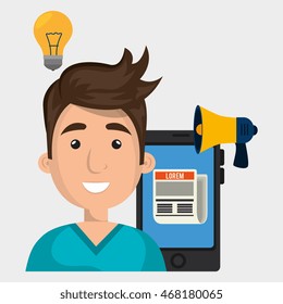 man cellphone speaker news vector illustration graphic