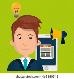 man cellphone speaker news vector illustration graphic