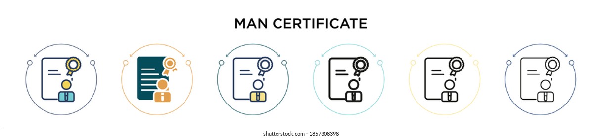 Man certificate icon in filled, thin line, outline and stroke style. Vector illustration of two colored and black man certificate vector icons designs can be used for mobile, ui, web