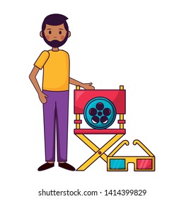 man chair director 3d glasses film movie vector illustration
