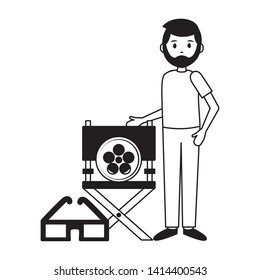 man chair director 3d glasses film movie vector illustration