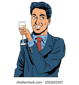 Man with champagne cup pop art
