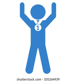 Man Champion vector icon. Style is flat symbol, cobalt color, rounded angles, white background.