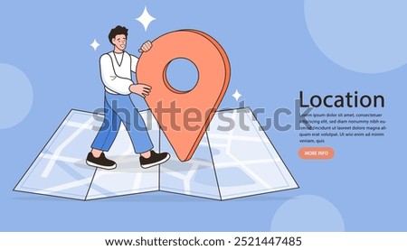 Man change of address on map. We have moved. new location concept. Pin map in hand of young businessman inside smartphone screen. online locator. vector outline illustration.