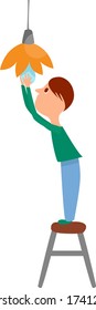 Man changing the bulb , illustration, vector on white background