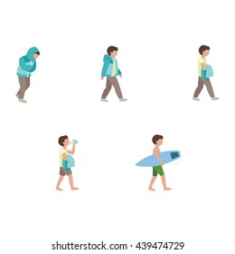 Man in changing seasons vector icons