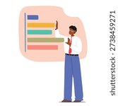 Man character with analytical mindset type focused on thinking in comprehensive graphs and charts vector illustration. Psychology of cognitive information with processing into understandable parts