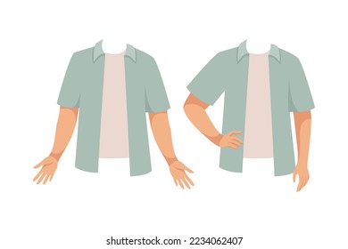 Carácter de hombre con brazos en camiseta como constructor con conjunto de vectores de pieza de cuerpo separado
