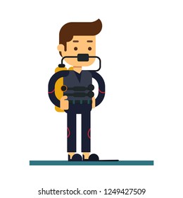 Man character avatar icon.diver posing and under water