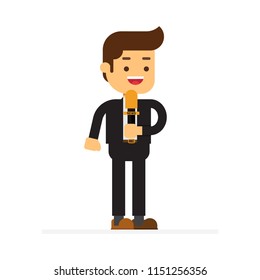 Man character avatar icon.Journalist reporter at work