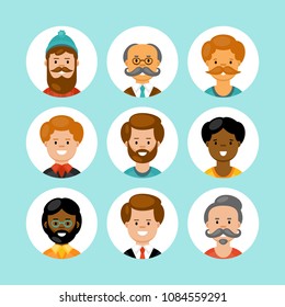 Man character avatar set for graphic and web design. Vector illustration
