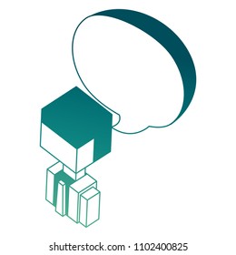 man character avatar speech bubble isometric