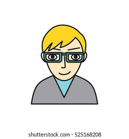 Man character avatar vector. Flat style. Male in glasses portrait. Illustration for identity in Internet, mood concepts, app pictograms, infographic. Isolated on white background. 