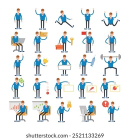 man character avatars in various pose illustration