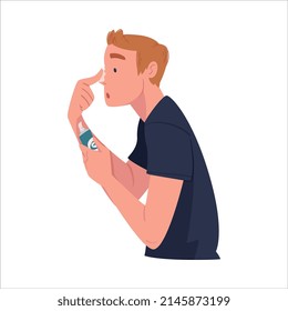 Man Character In Bathroom Doing Hygiene Procedure Applying Cream on the Face Vector Illustration