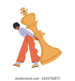 Man Character with Big Chess King Piece Vector Illustration