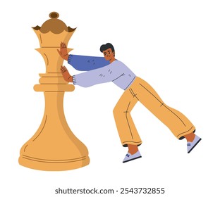 Man Character with Big Chess Queen Piece Vector Illustration