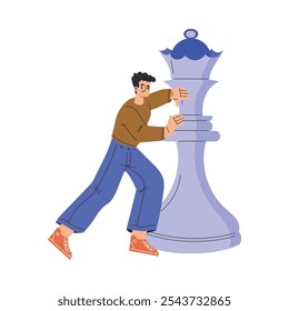 Man Character with Big Chess Queen Piece Vector Illustration