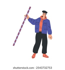 Man Character with Big Cocktail Straw Vector Illustration