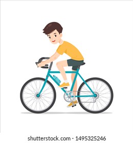 Man character bike the bicycle to save our world, eco life style for better environment, cartoon vector illustration