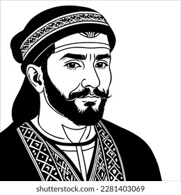 Un hombre de carácter: Vector blanco y negro Ilustración de un hombre con barba 

