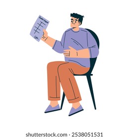 Man Character in Cafe Sitting on Chair with Menu Vector Illustration